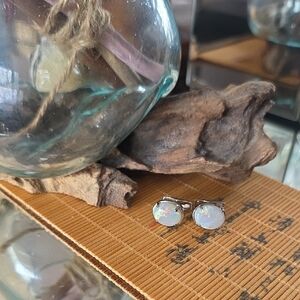 Opal Cufflinks 925 - White Iridescent